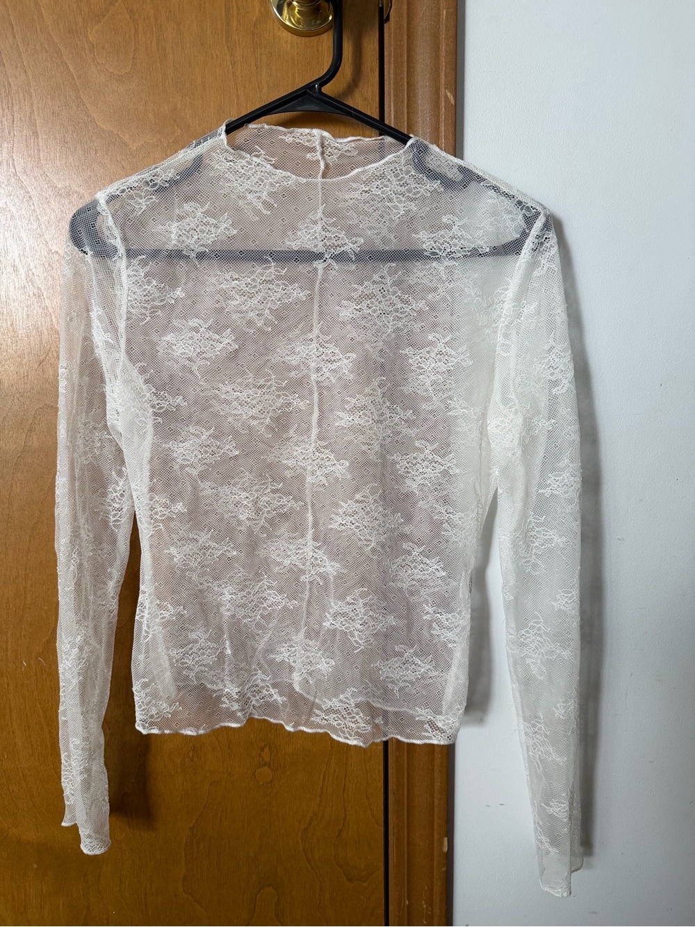 Sheer White Lace Long-Sleeve Womens Top